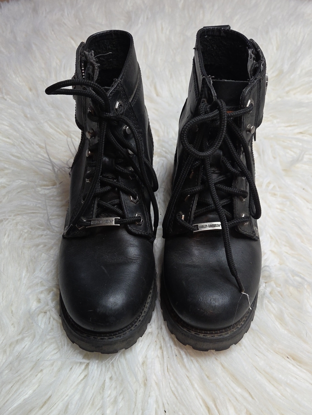 Y2K Harley-Davidson Black Lace-Up Women's Moto Boots Sz 9